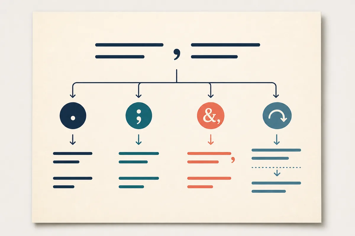 Editorial diagram showing four ways to repair two clauses joined by a comma