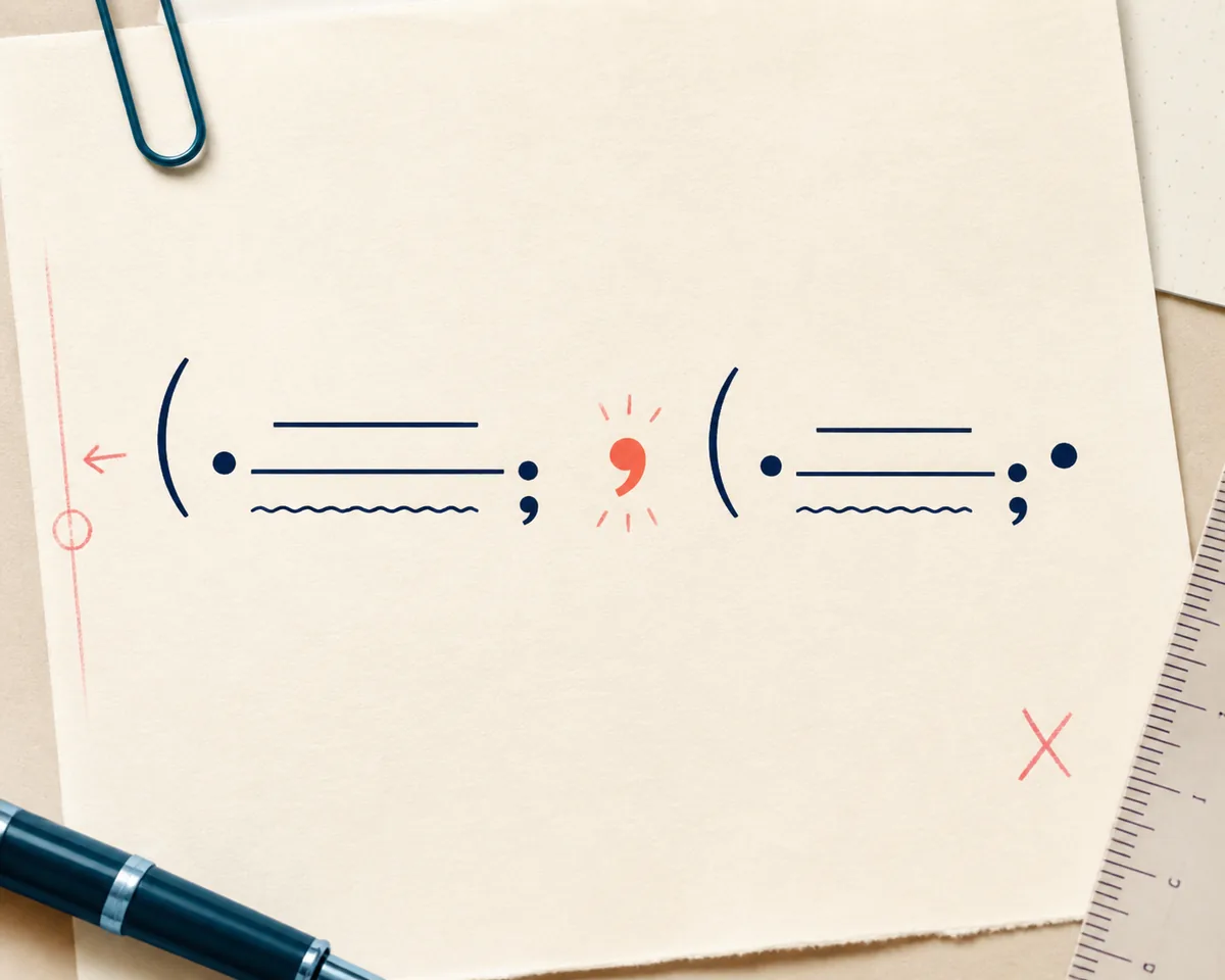 Editorial illustration of two complete clauses joined by a highlighted comma