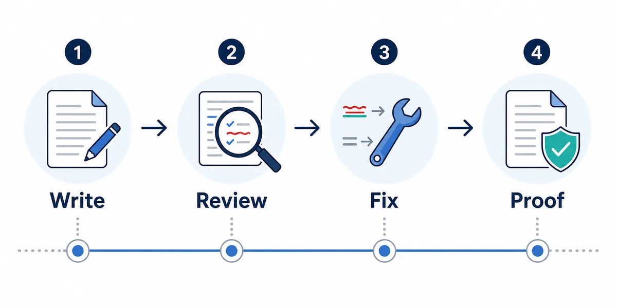 Microsoft Word spell check workflow from writing to final proofing