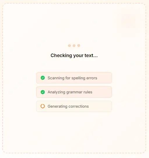 AI spell check loading screen - scanning for spelling errors and analyzing grammar rules